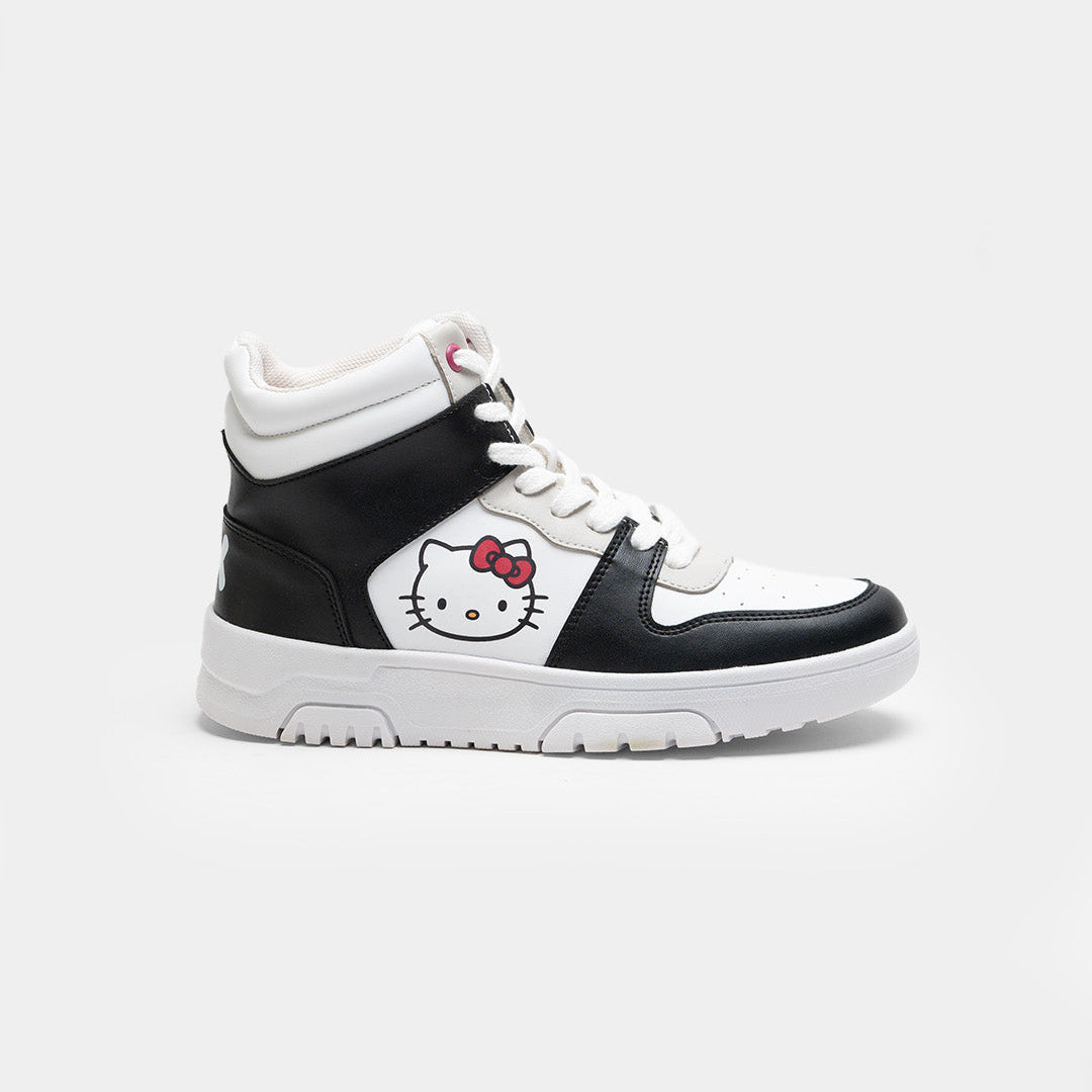 Zapatillas high-top blancas y negras de Hello Kitty para mujer vista lateral